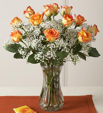 Доставка цветов: Букет из 13 роз и гипсофилы  № К-964