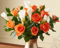 Доставка цветов: Букет из 13 роз и 5 калл  № К-955