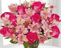 Доставка цветов: Букет из 9 роз и альстромерии  № К-965